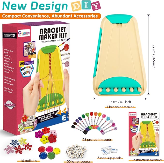 Friendship Bracelet Making Kit for Girls Ages 8-12, Kids Jewelry Making Kit with 28 Pre-Cut Threads and Letter Beads, Arts and Crafts for Kids, Birthday Easter Gifts for 6 7 8 9 10 11 12 Year Old