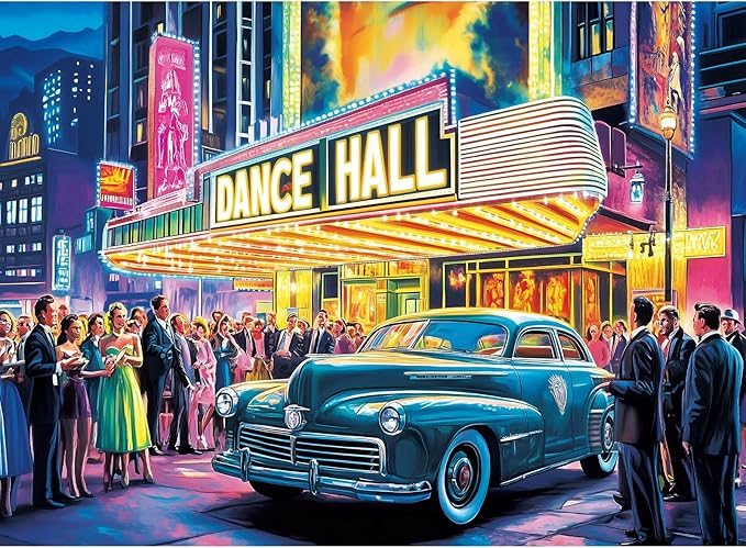 300 Piece Puzzles for Adult, Neon Dance Hall Puzzle, Classic Car Vintage Jigsaw Puzzle, Recycled Cardboard Large Piece Puzzle, Challenging Family Activity Game Gift for Friend 20.5 * 15 Inch