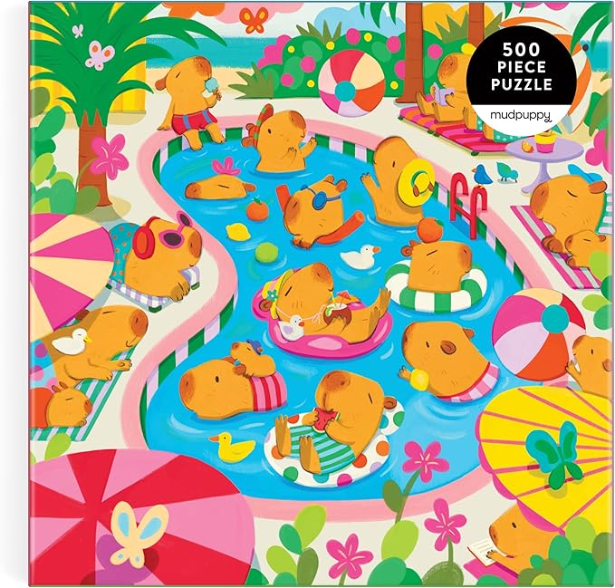 Mudpuppy Capybara Pool Day – 500 Piece Family Jigsaw Puzzle with Colorful and Fun Illustrations of Capybaras for Children Ages 8 and Up