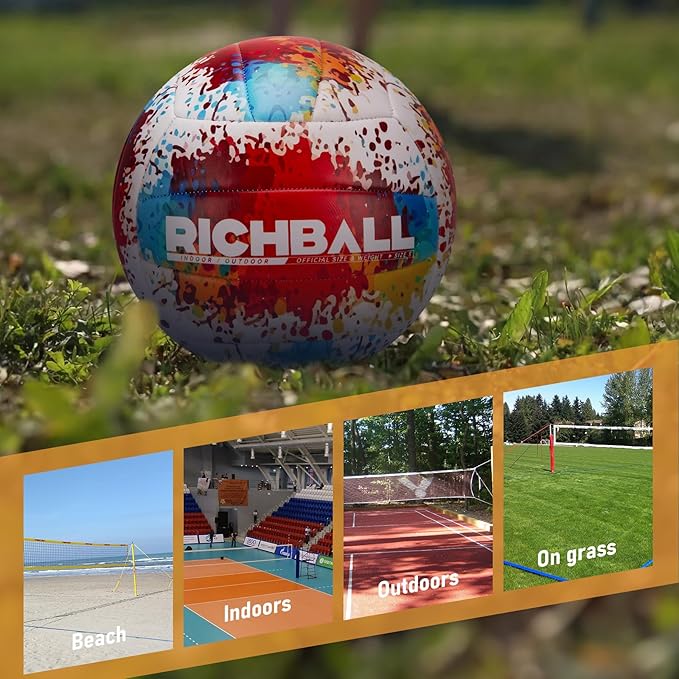 Richball 4-in-1 Outdoor Sports Ball Set for Kids – Soccer, Basketball, Volleyball and Toss & Catch Paddle Ball Game – All-in-One Gift Stocking Stuffers for Kids Boys & Girls Ages 3+