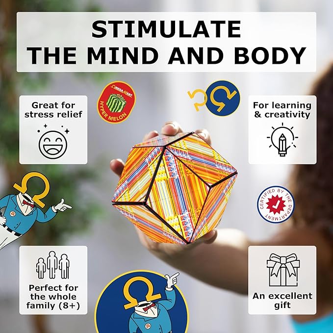 Shashibo Shape Shifting Box - STEM Fidget Toy with Ultra Strong Magnets - Sensory Puzzle Cube Transforms Into 100+ Shapes, Easter Basket Stuffers Gift for Kids, Teens, and Adults (Hyper Melon)