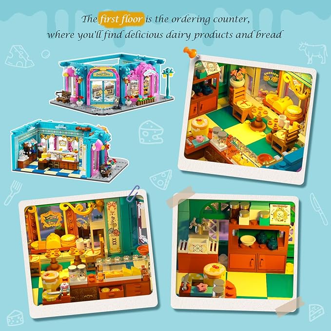 Castle Dairy Bakery Store Building Set with Light, Easter 1689 PCS City House Building Block Toy with Milk Cake Bread, Home Decor Construction Model Kit for Adults Kids Boys Girls Ages 12+