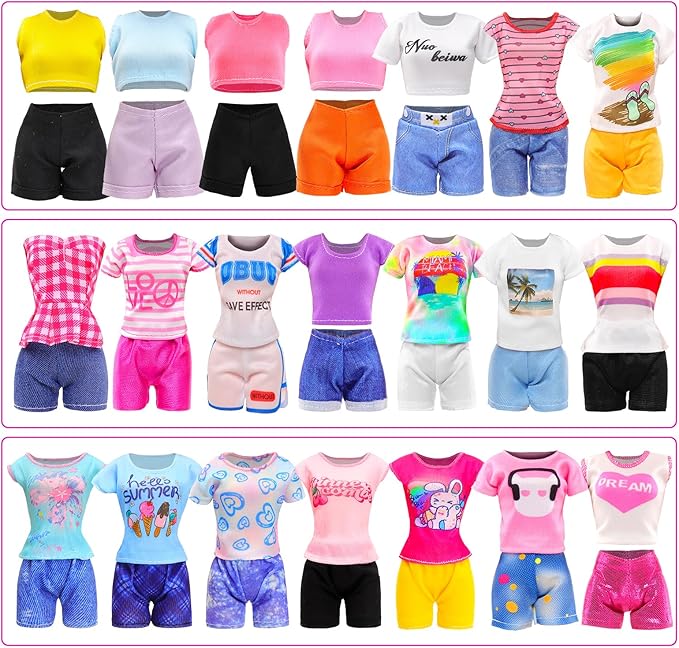 BARWA 10 Sets Doll Clothes Including 5 Fashion Floral Dresses 5 Sets Casual Outfits Tops and Trousers, Shorts for 11.5 inch Girl Dolls…