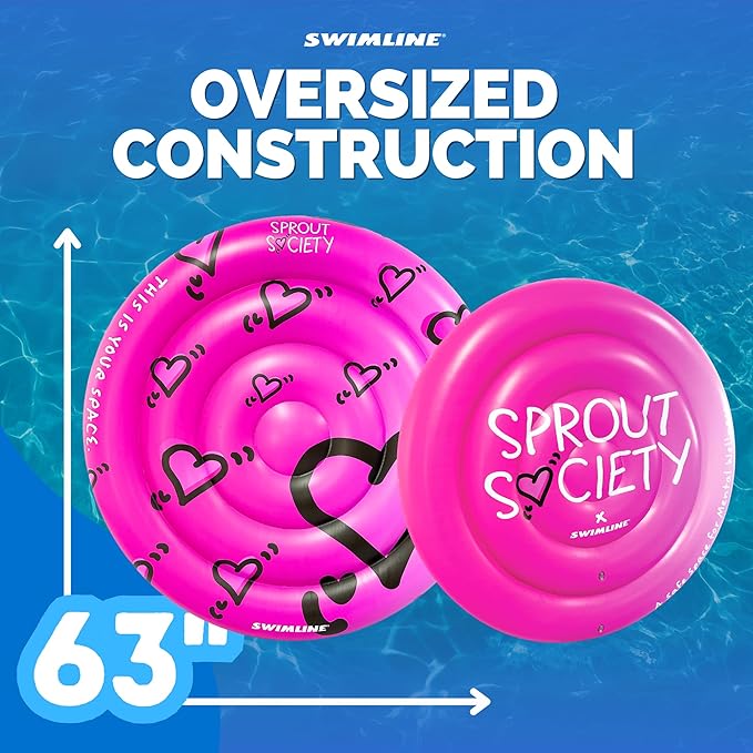 SWIMLINE Original 90510 Sprout Society Heart Island Pool Float for Adults Kids 63 Inch Inflatable Floating Lounger Mat for Pool Lake Ocean | Mental Health Org Collaboration Float for A Good Cause