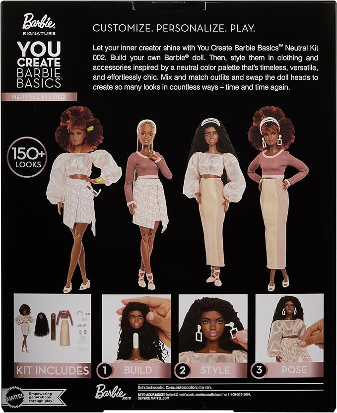 Barbie Basics You Create Neutral Kit 002 with Customizable Fashion Doll & Universal-fit Clothing, Posable Body & Swappable Doll Head
