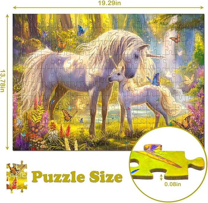 RANSUNN Puzzles for Kids Ages 6-8 8-10 - Unicorn and Foal, 200 Piece Puzzles for Kids, Learning Educational Jigsaw Puzzles Toys Gifts for 6 7 8 9 10 Year Old