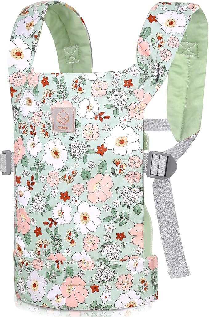 GAGAKU Doll Carrier for Kids, Toy Baby Doll Carrier, Reborn Dolls Carrier Toy Baby Sling with Adjustable Straps, Baby Doll Accessories - Green - Camellia