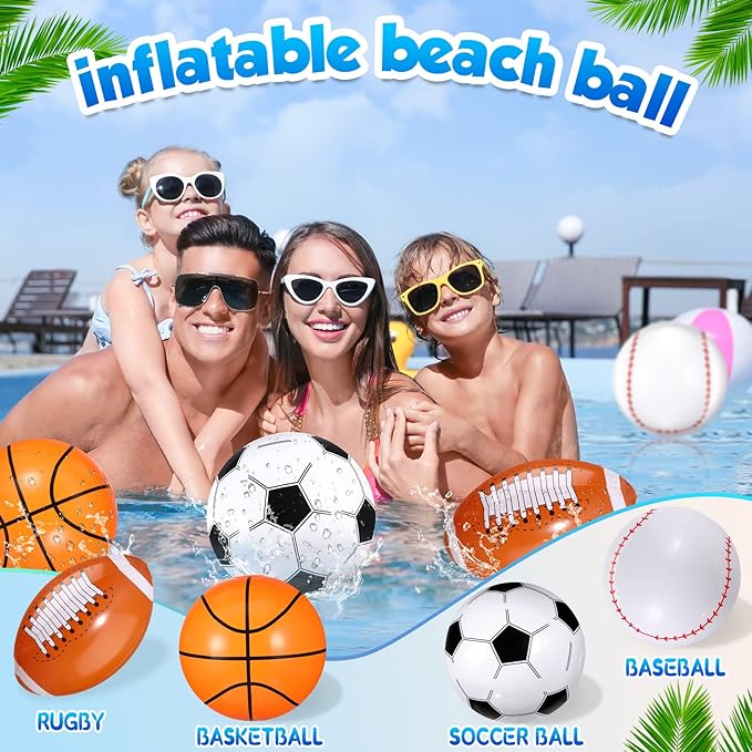 Sosation 24 Pcs Inflatable Sports Balls 16 Inch Inflatable Beach Ball Blow up Sports Party Decorations Swimming Pool Summer Pool Toys for Indoor Outdoor Beach (Assorted Ball)
