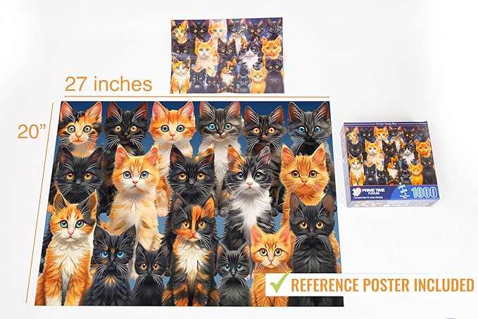 1000 Piece Collage Jigsaw Puzzle for Adults - Cute and Colorful Cat Family - Difficult Cats and Kittens Collage Puzzle Perfect for Game Nights - 20x27 inches