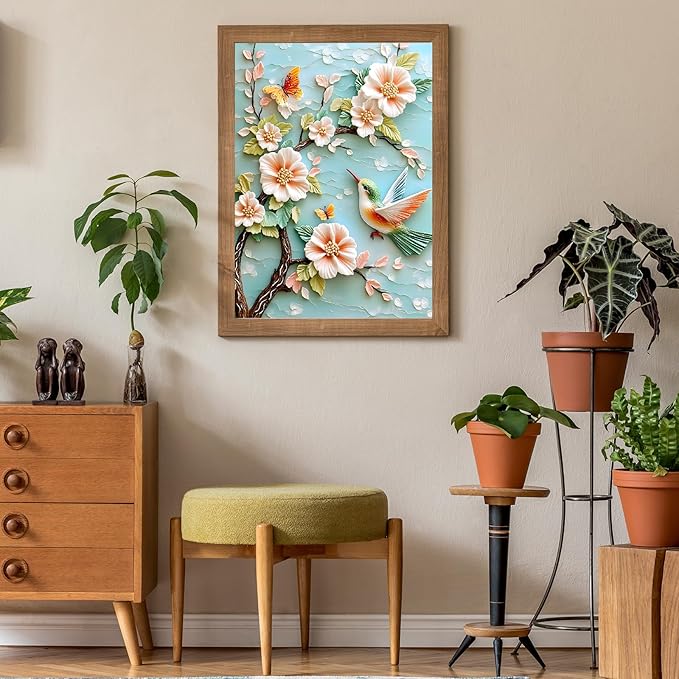 Puzzles for Adults 1000 Pieces, Flower Bird Puzzle 1000 Pieces - Spring Blossom Glory, Impossible Hummingbird Puzzle, Finished Size 19.69 * 27.56", with 1:1 Poster