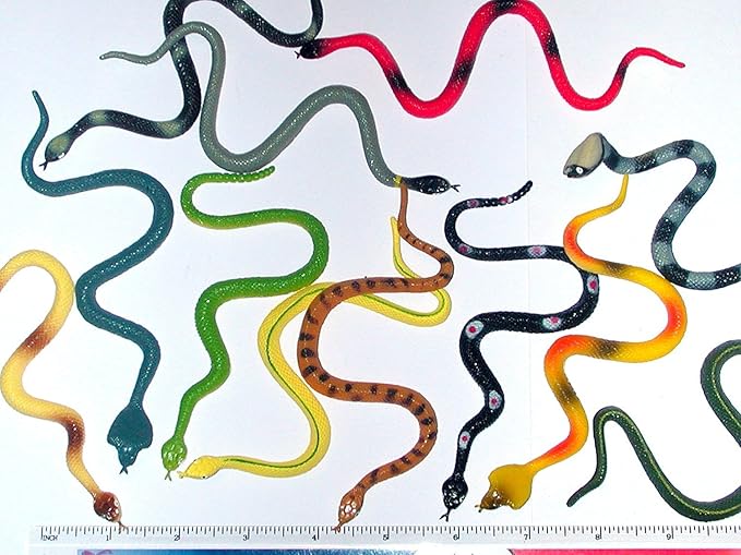 Rhode Island Novelty 6 Inch Rain Forest Rubber Snakes Set of 12