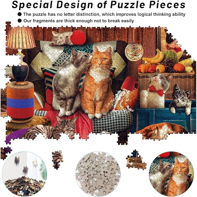 Motiloo Cute Cat Puzzles,Jigsaw Puzzles for Adults 1000 Pieces-Large Size 20" x 27",Thicken Cardboard Hight Difficulty Jigsaw Puzzles