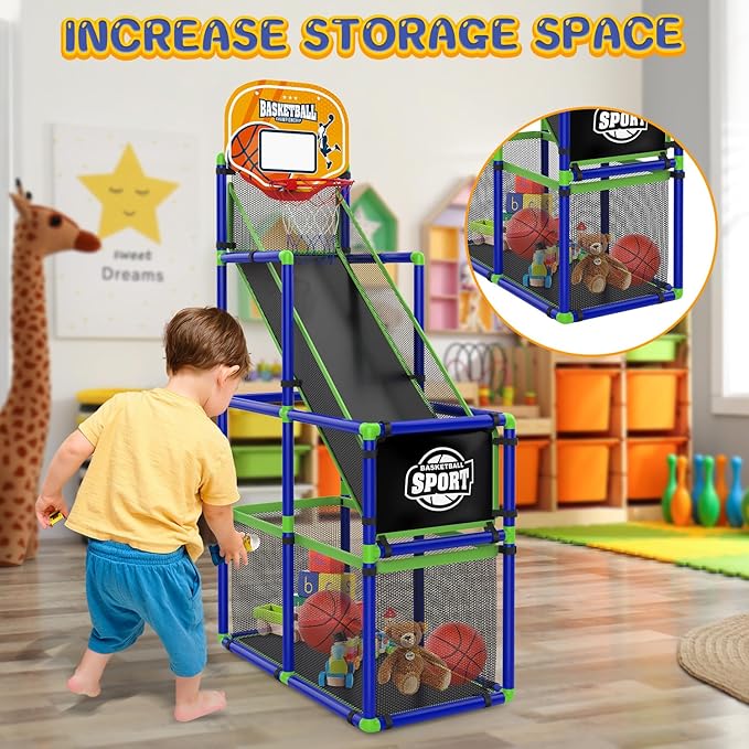 EagleStone Arcade Basketball Hoop Game Indoor, Ajustable Height Indoor Basketball Hoop with 4 Balls Storage Design for Kids,Perfect Sports Outdoor Play Toys for Kids Age 3 to 6 Years