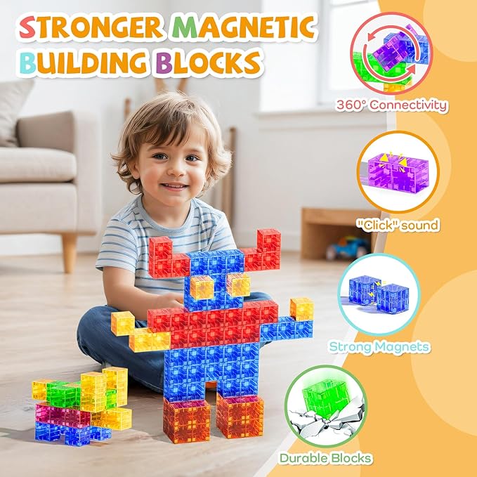 Mini Magnetic Blocks Travel Set, 35PCS Magnetic Blocks Travel Toys for Kids Ages 3-5 4-8, Portable Magnet Cubes Preschool Learning Toys with Portable Iron Storage Box Christmas Birthday
