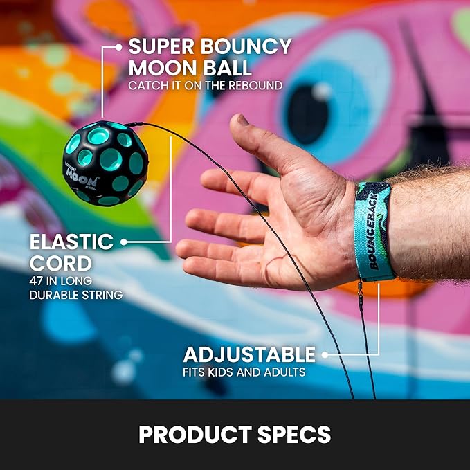 Waboba Bounceback Returning Black and Blue Moon Ball Hyper Bouncy Balls, Extreme Bounce and Fun, Super High Bouncing Ball for Active Play and Outdoor Games