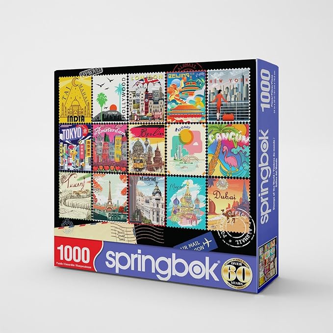 Springbok Stamps of The World 1000 Piece Jigsaw Puzzle for Adults - Travel Collage - Unique Cut Pieces - Made in USA