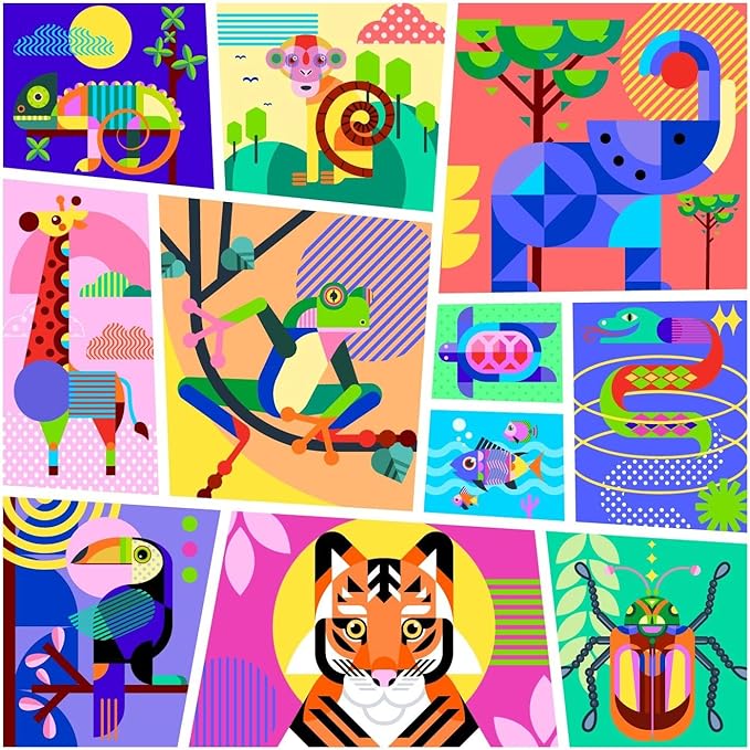 Springbok Geometric Jungle 500 Piece Jigsaw Puzzle for Adults, Children and Family - Colorful Animal Puzzle - Unique Cut Pieces