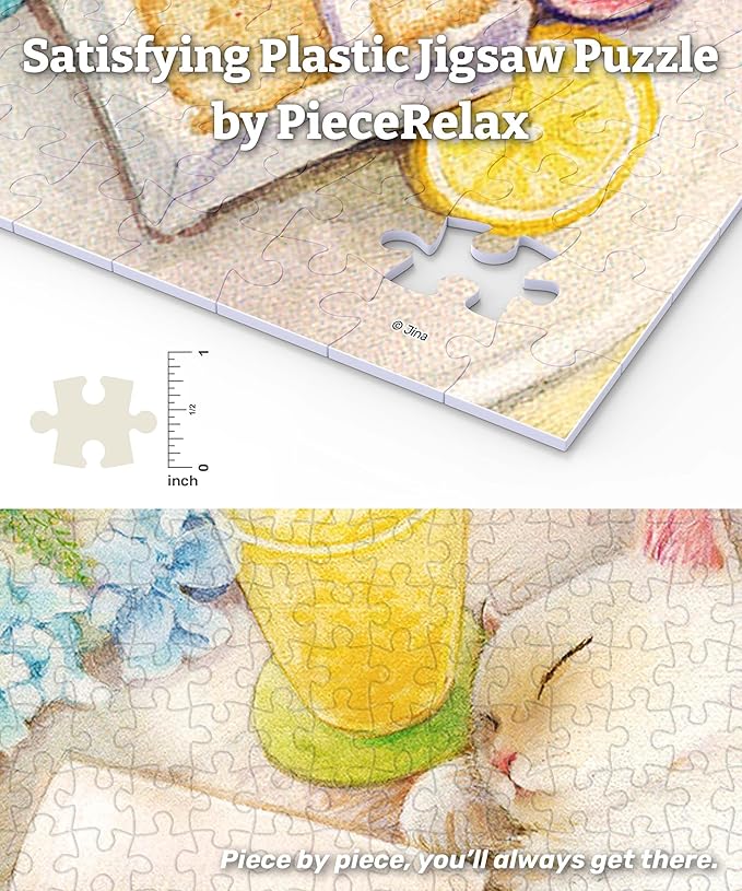 PieceRelax PieceClicks Plastic Jigsaw Puzzle for Adults 1000 Pieces - Jina - A Napping Cat - 25.2 X 18.9 Inches, Most Satisfying Table Games, No Glue Needed [U1050]