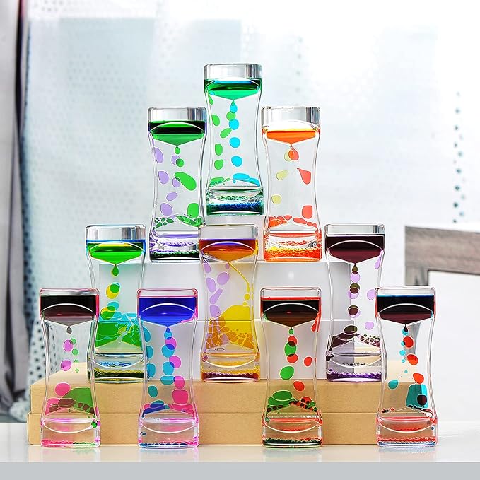 Liquid Motion Bubbler Timer Pack of 10 Great Desktop Colorful Hourglass Liquid Bubbler Small Calming Relaxing Toys Sensory Anxiety Autism ADHD Fidget Toys (10 Pack, Rainbow)