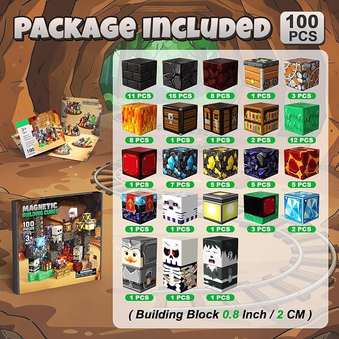 Magnetic Blocks, 100PCS Magnetic Building Blocks for Kids 4-8, Sensory Toy for STEM Constructions Magnetic Cubes for Boys Girls Age 3+, Holiday Birthday Gifts
