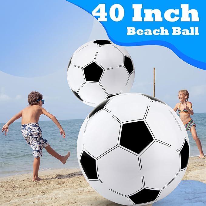 2 Pcs 40 Inch Giant Inflatable Soccer Ball Basketball Volleyball Baseball Blow Up Beach Balls Large Inflatable Sport Pool Balls for Outdoor Activity Games Pool Decoration