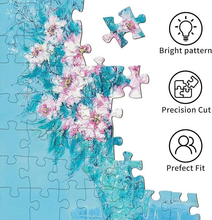 Puzzles for Adults 500 Pieces, Jigsaw Puzzle for Adults, Fun Challenging Family Puzzle, Soft Blue Flower Puzzles Game, Interlock Perfectly No Dust, Gifts for Easter Parents Father's Day