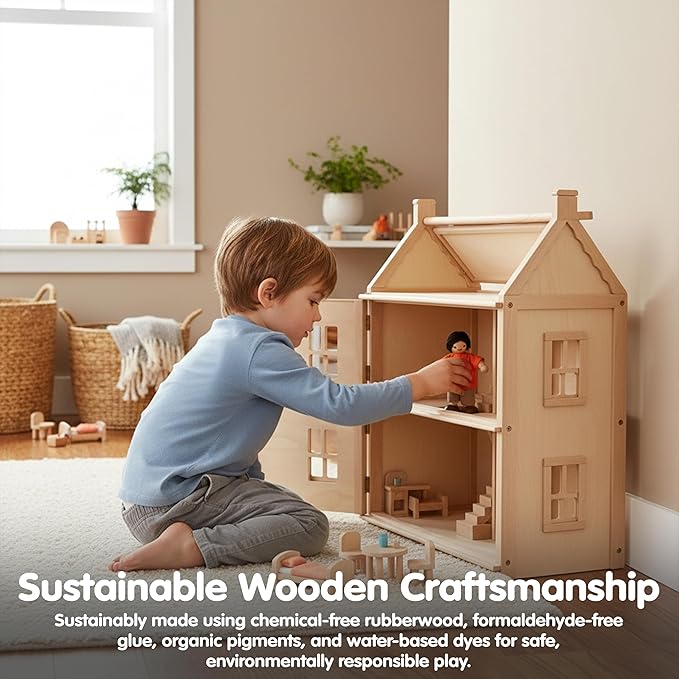 PlanToys® Boy Wooden Dollhouse Figurine | Poseable 1:12 Scale Mini Doll (4 Inch) | Dollhouse Accessories for Pretend Play | Eco-Friendly Montessori Toy for Kids Ages 3+