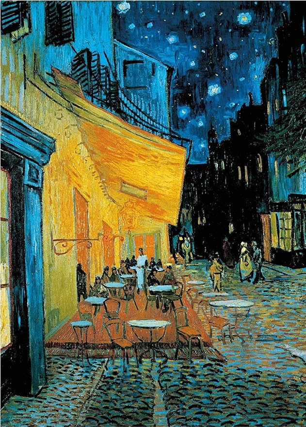 Anguis 1000 Piece Jigsaw Puzzle for Adults - Cafe Terrace at Night by Vincent Van Gogh - 27.56 x 19.69 Inch - Premium Linen, Cardboard, Portable, Educational