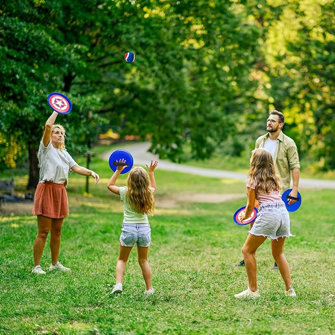 PlayZap Toss and Catch Ball Set Ultra Sturdy ABS - Family Games & Easter Basket Stuffers for Toddlers Kids Teens Boys Girls 3-5 5-8 8-13+ Yrs - Baseball Toys for Beach Pool Yard Outdoor 4 Pack