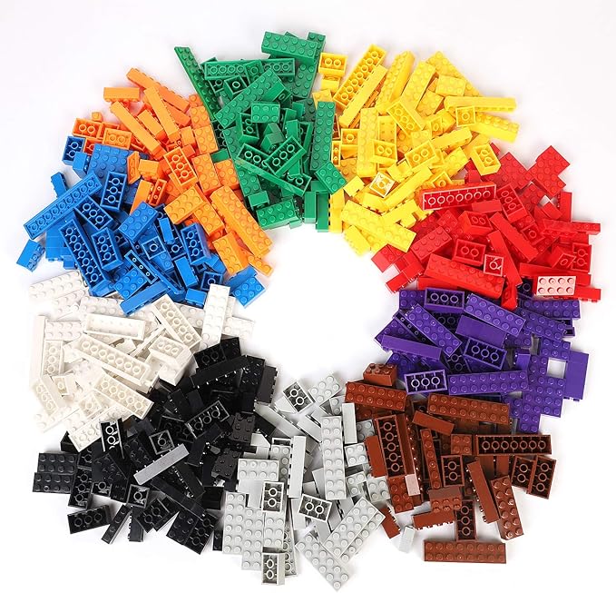 Building Bricks 1020 Pieces Set, 1000 Basic Building Blocks in 17 Fun Shapes Includes Wheels, Door, Window, Bulk Block with Storage Box, Handle and Base Plate, Compatible Block Construction Toys