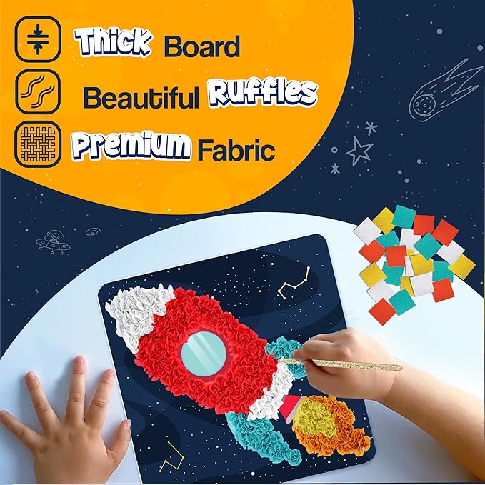jackinthebox Poke Poke Art for Kids – Space Theme, Mess-Free Fabric Art and Craft, Flower Pressing Kits, Gift for Kids, Easter Gifts for Girls and Boys Ages 4 5 6 7 8