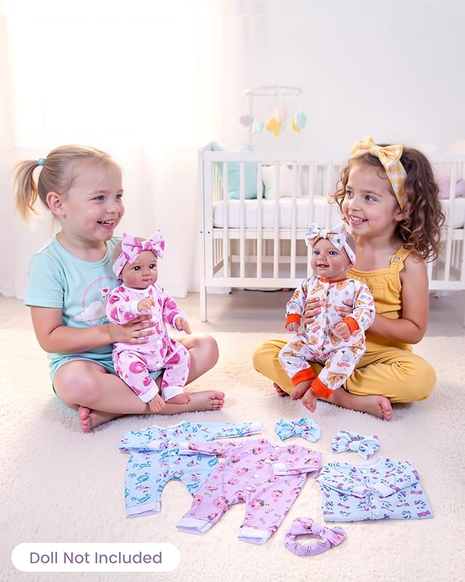 BABESIDE Reborn Baby Doll Clothes for 17-22 Inch Dolls, 5 Sets Baby Doll Clothes Outfits Accessories - Romper Suit and Headband for Boy&Girl Kids Gift
