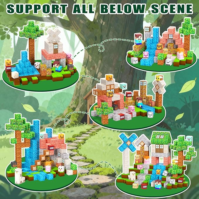 Magnetic Blocks, Magnetic Tiles Building Blocks, Magnet Cubes STEM Sensory Game Toys Christmas Birthday Gifts for Kids Boys Girls Age 3+ (Forest House)