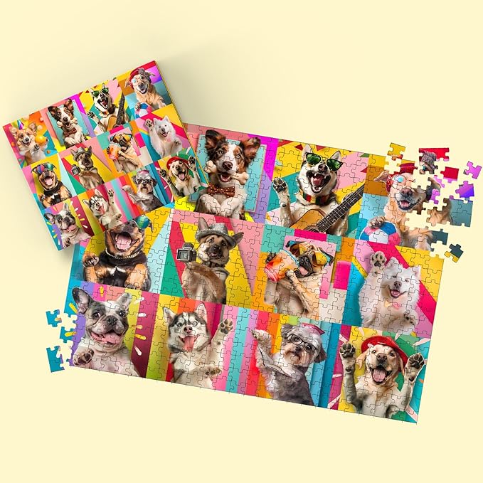 Puzzles for Adults 500 Pieces, Dog Puzzle Jigsaw Puzzles 500 Pieces - Cheerful Dogs, Dog Decor Impossible Puzzle, Finished Size 20.47 * 14.96”, with 1:1 Poster, Letter on The Back