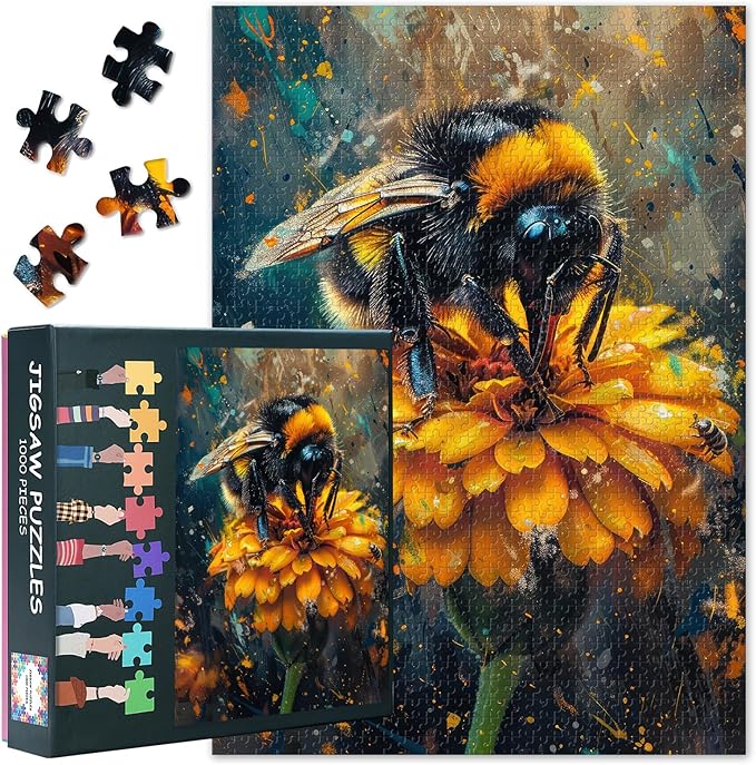 Puzzles for Adults 1000 Pieces, Bee Perched on Marigold Jigsaw Puzzles, Adult Puzzle for Adults, Educational Fun Games or Toys for Elders Friends 20X27 INCH