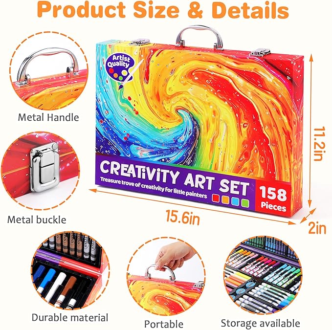 158 Pcs Art Supplies for Kids Ages 4-8, 6-8, Deluxe Art Kit Crafts Drawing Painting Set with Colored Pencils, Crayons, Markers - Christmas Birthday Gift for 3 4 5 6 7 8 Year old Girls Boys