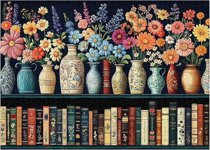 Wildflower Puzzles for Adults 1000 Pieces, PICKFORU Vintage Flower Book Puzzle, Wildflower Pages Jigsaw Puzzle for Book Lover, Floral Art Bookshelf Library Puzzles