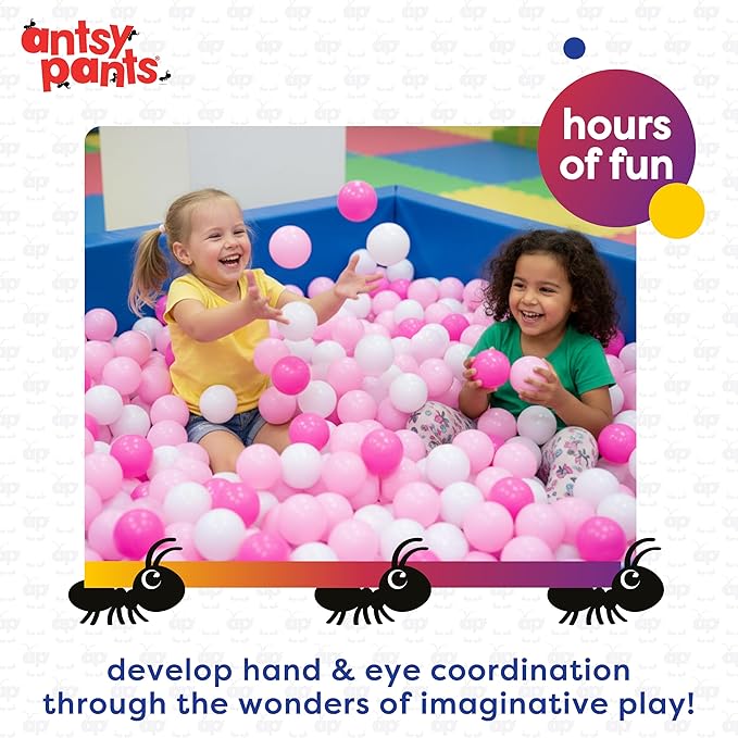 Antsy Pants 100 Ball Pit Balls, Ball Pit for Toddlers 1-3, Non-Toxic Materials, Lightweight, Reusable Storage Bag, Plastic Balls for Ball Pit, Sensory Toys for Kids, Pink/White