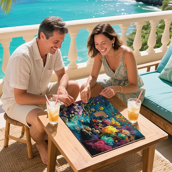 Puzzles for Adults 1000 Pieces, Ocean Sea Animal Fish Coral, Nature 1000 Piece Puzzle for Adults Seniors, Hard Jigsaw Puzzles for Adult with Letters on Back, Fun, 1:1 Poster