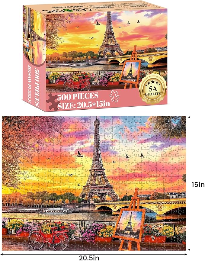 500 Piece Puzzles for Adults,Jigsaw Puzzles 500 Pieces Tower Puzzles for Adults 500 Pieces Romance Sunset Puzzle Adult Jigsaw Puzzles Games Premium Cardboard Puzzle for Tabletop Family Activity Gift