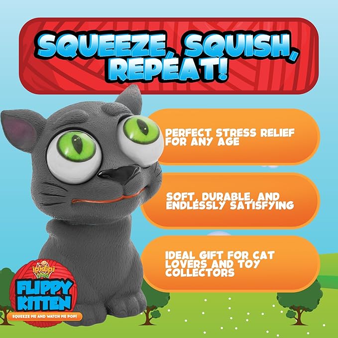IPIDIPI TOYS Flippy Kitten Squishy Eye Popping Cat - Squishy Toys for Trick or Treat - Fun Fidget Toy, Easter Basket Stuffers for Kids