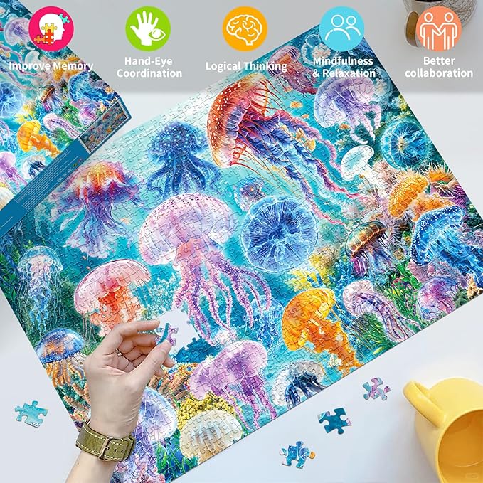 HUADADA Puzzles for Adults 1000 Pieces,Challenging Game Toys, Puzzles 1000 Pieces,Impossible Puzzle, Family Decoration Puzzle-Dreamy Jellyfish