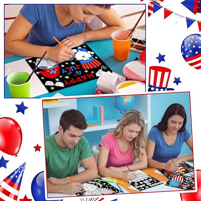 Zhanmai 30 Pcs 4th of July Coloring Posters Patriotic DIY Red White and Blue Independence Day Crafts Bulk Color Your Own Star Posters Crafts for Veterans Day Party Home Activities