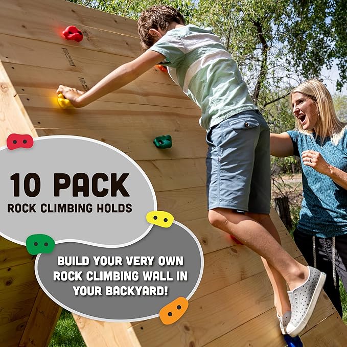 Squirrel Products Rock Climbing Holds for Kids, Deluxe Extra Large Climbing Rocks with Mounting Hardware - DIY Rock Wall Indoor & Outdoor Playground Accessories Wall Climbing Kit - Ages 3+