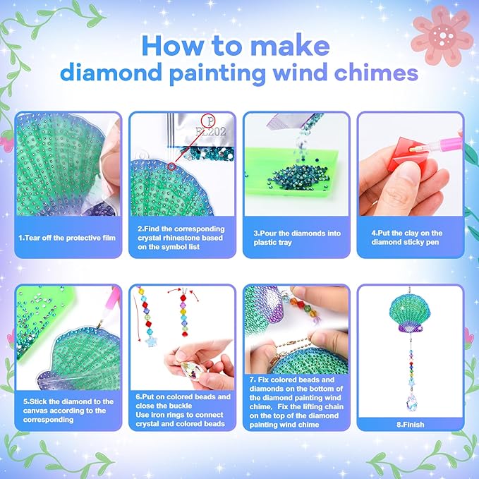 Diamond Art Kits for Kids Ages 6-12: Gifts for 7 8 9 10 Year Old Girls Teens Birthday Gifts Creative Arts & Crafts for Girls Boys DIY Wind Chime & Suncatcher Craft Kit Crystal Decor Kit Ocean