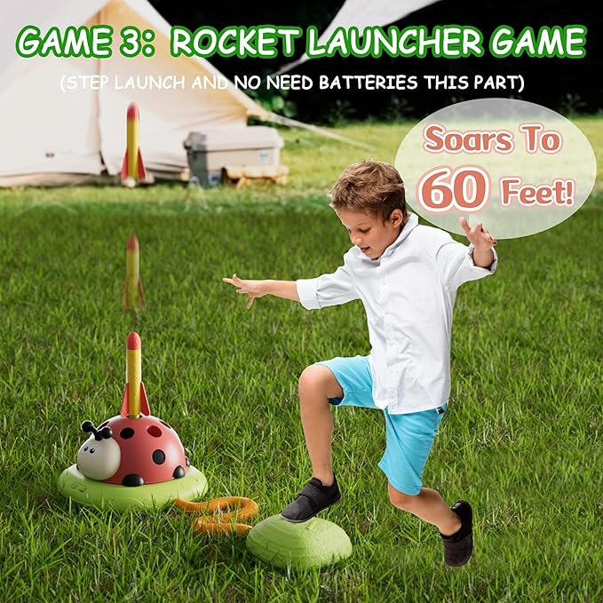 5 in 1 Musical Jump Toys, Toss Ring Game Stomping Launch Rocket Launcher for Kids, Obstacle Avoidance & Jump Squating Toy Games Remote Control Outdoor & Indoor Toys for Ages 4-8 8-13