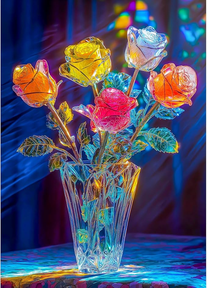 Bgraamiens Rose-1000 Pieces Rose Flowers Puzzle for Adults, Unique Flowers Art Home Decor, Valentine's Day Gift
