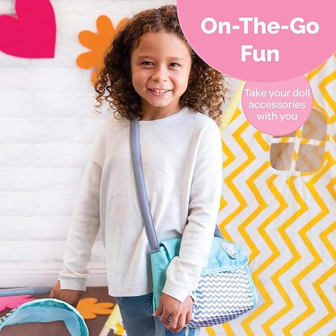 Adora Baby Doll Diaper Bag with Sturdy Straps, Includes Changing Mat and 2 Doll Diapers (Fits 13" Dolls), for Ages 3+ - Zig Zag Print