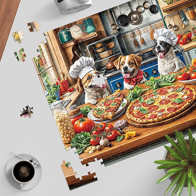 Funny Dog Pizza Jigsaw Puzzle, 1000 Piece Puzzle for Adults, Food Kitchen Puzzles, Animal Pet Lover Challenging Puzzles, Interlock Perfectly No Dust, Gifts for Easter Father's Day