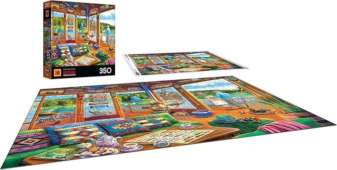RoseArt - Kodak Premium - The Lake House 350 Piece Jigsaw Puzzle - Cozy Cabin Lake Summer Vacation Scene – Adult Puzzle – Finished Size Approx. 18" x 24", Made in USA
